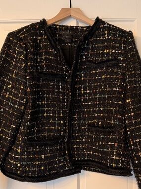 Tahari Black Tweed Sequin Jacket
